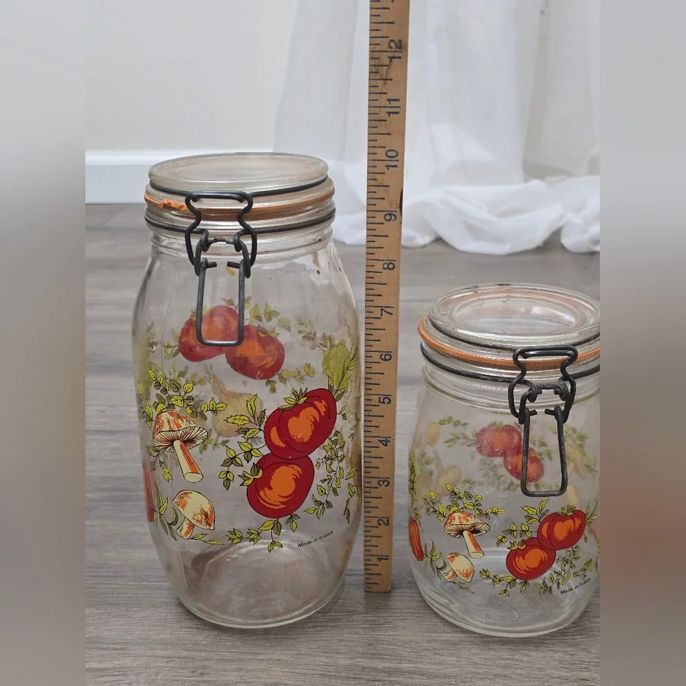 1970's Spice Of Life Set Of 2 Glass Jar  Cannisters Mushroom Vtg Retro